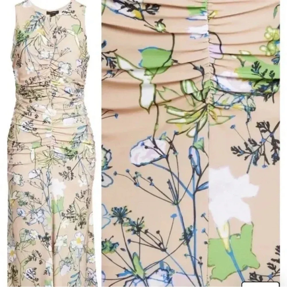 Halogen Floral Print Midi Dress - Beige and Green